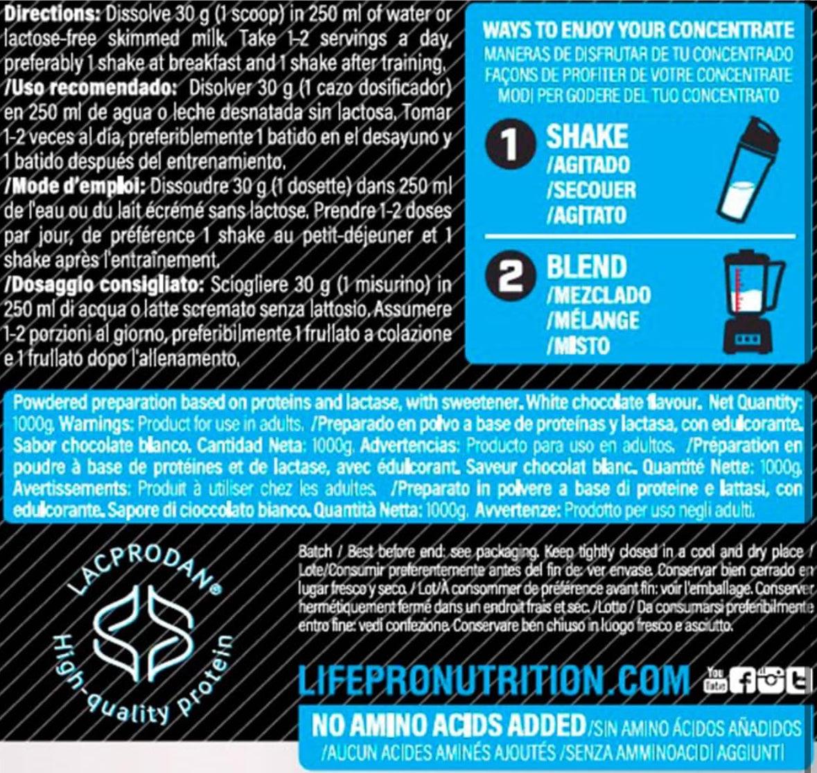 Life Pro WHEY Protein 1 kg | Chocolate blanco - Unbroken Fitness Shop