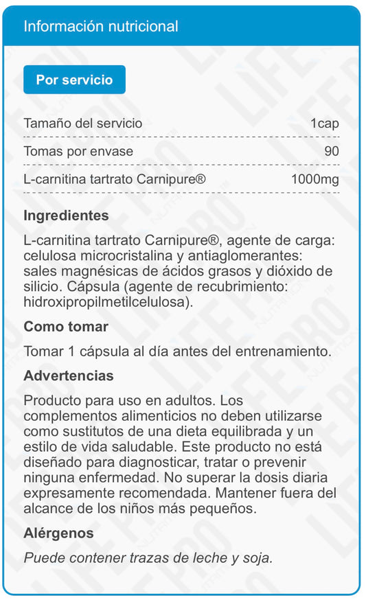 Life Pro L-Carnitine 1000 Carnipure | 90 cápsulas