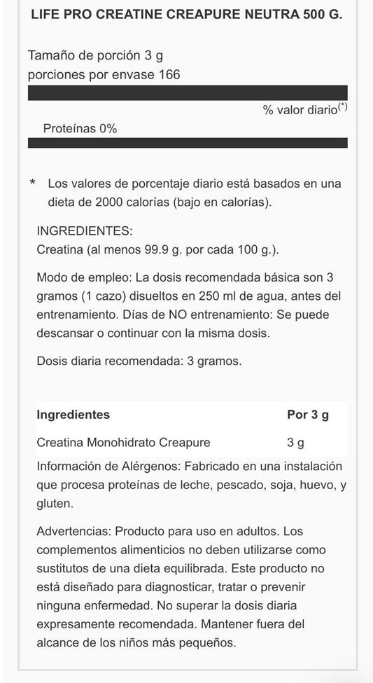 Creatina Life Pro Creapure 500 g | Neutro - Unbroken Fitness Shop