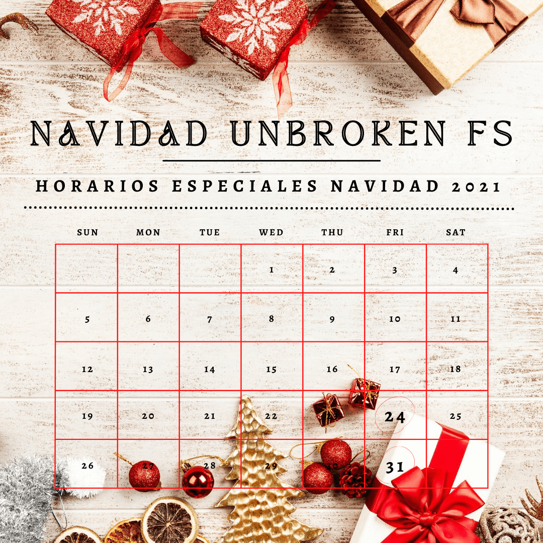 Horarios especiales Navidad 2021 - Unbroken Fitness Shop