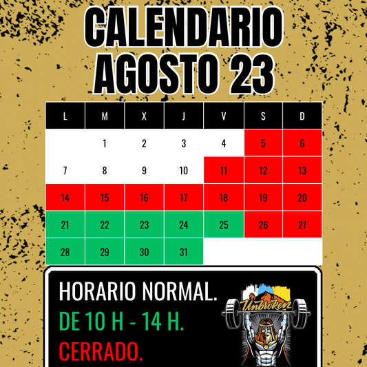 Calendario agosto Unbroken - Unbroken Fitness Shop