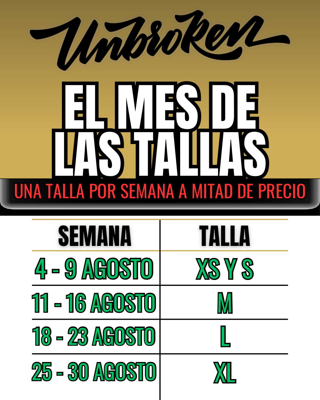 ¡Hoy comienza la primera semana del Mes de las Tallas!